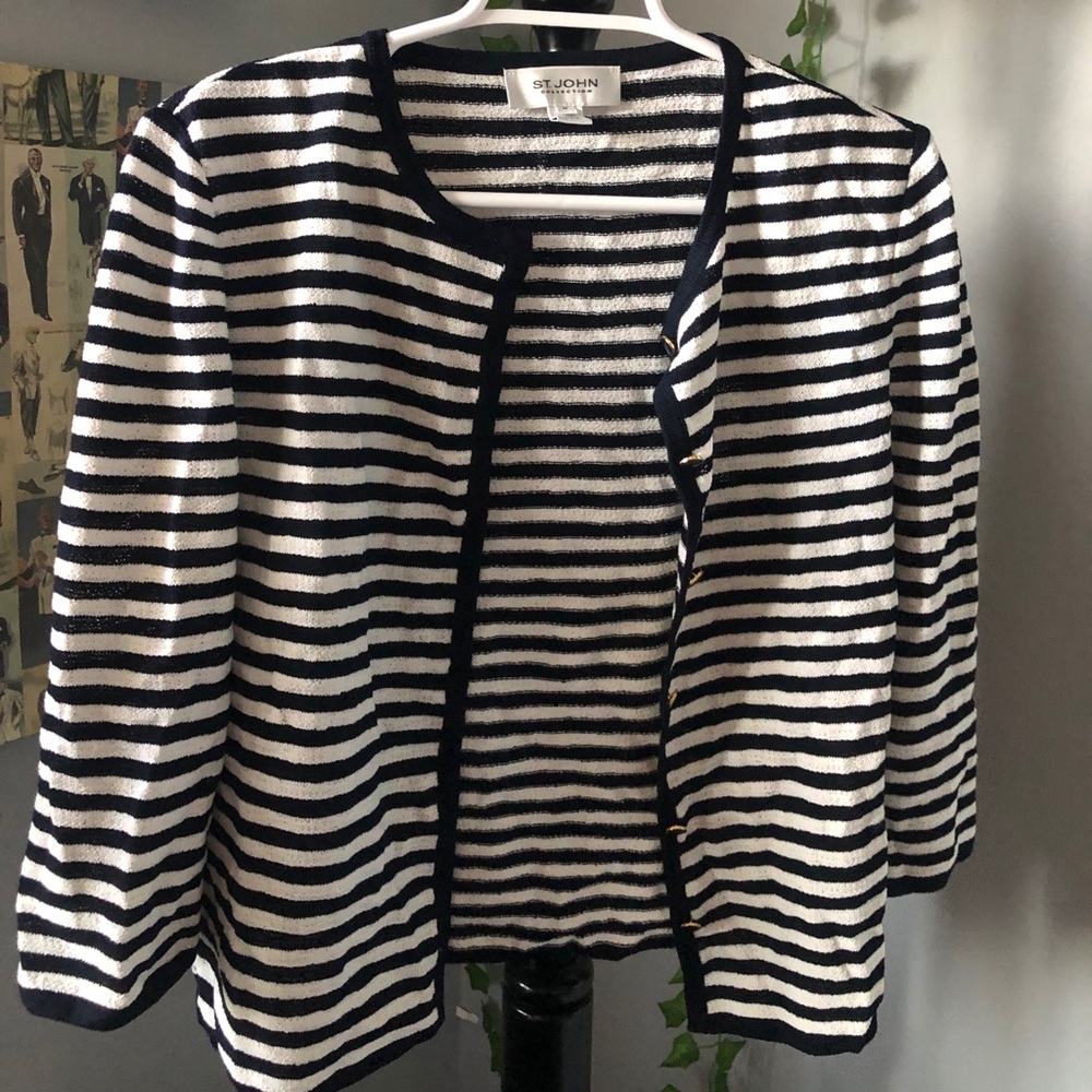 St. John Navy and White Cardigan